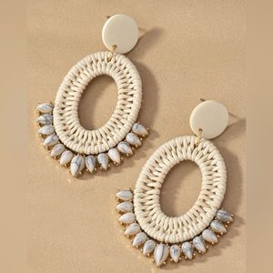 Ivory hemp rope woven dangle earrings